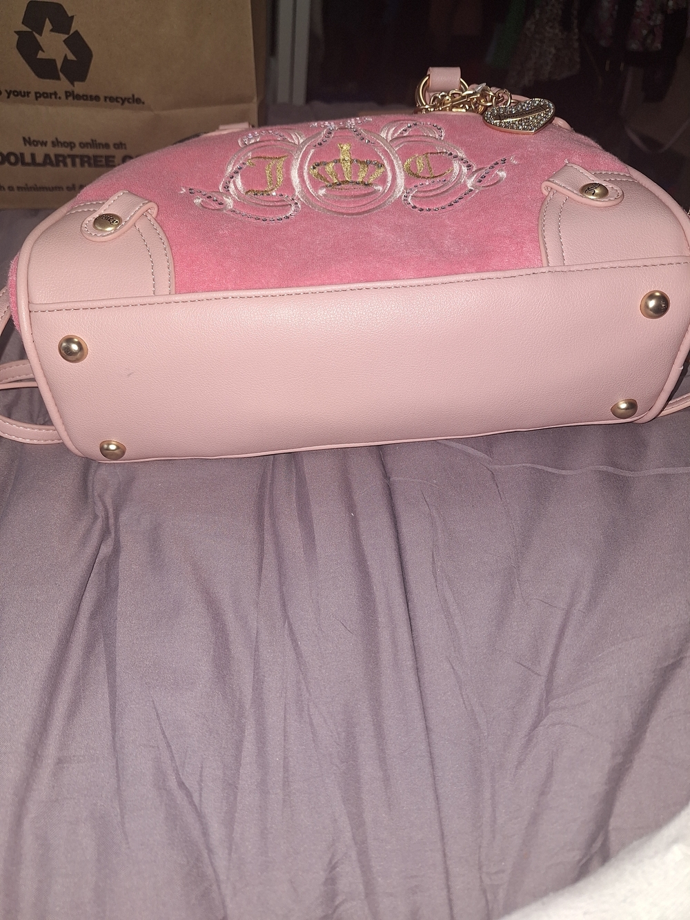 EXCLUSIVE Juicy Couture Pink Suede Dome Satchel with Gold Charm - Picture 6 of 9
